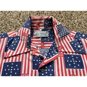 Kmart 1776 American Flag Shirt Mens Small Permanent Press USA 70s True Vintage